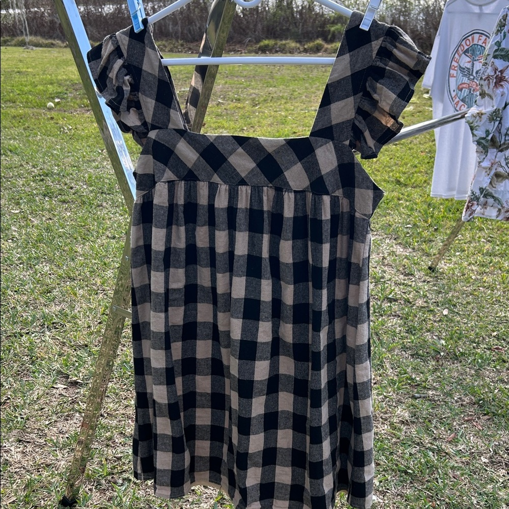 Entro Black and Tan Checkered Mini Dress